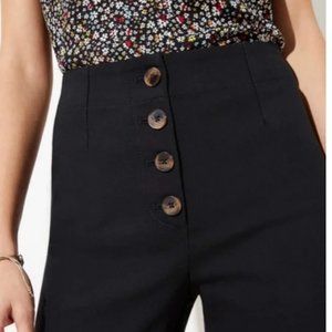 LOFT Black Button Fly High-Waisted Wide-Legged Petite Cropped Trousers